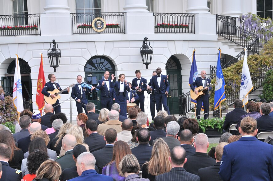 The group Sidewinder performs at The Whitehouse for The Joining Forces Initiative Event April 2012 (photo taken by Senior Master Sgt. Mary-Dale Amison).