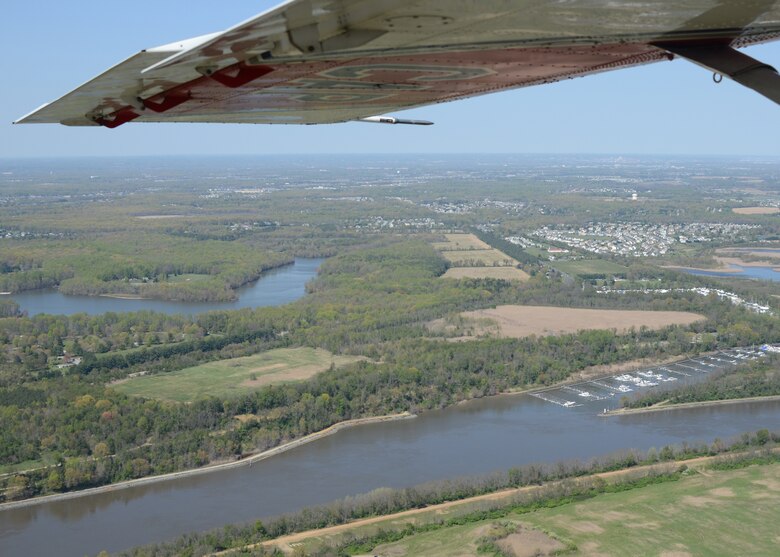 A Maryland Wing Civil Air Patrol GA-8 aircraft flies above the C and D canal, a body of water connecting the Chesapeake and Delaware Bays, for a training mission with the Geospatial Information Interoperability Exploitation-Portable system operated by members of the 175th Wing Communication Squadron, Maryland Air National Guard on April 13, 2012. The GIIEP system gives incident commanders on the ground real time images in emergency situations and the Air and Army National Guard work with the CAP in operating the system. (National Guard Photo By Master Sgt. Ed Bard/RELEASED)