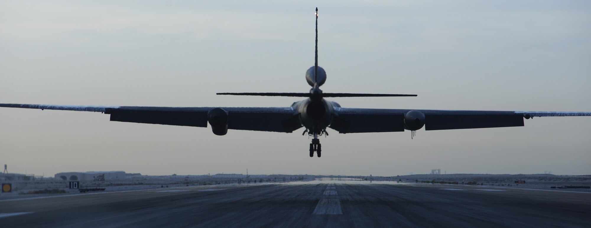 SOUTHWEST ASIA - Lt. Col. Andrew lands back at the 380th Air Expeditionary Wing April 14, 2012 after a mission in which he recorded his 1,000th flight hour in the U-2. Andrew, deployed from Beale Air Force Base, Calif., is the 99th Expeditionary Reconnaissance Squadron commander. The U-2, affectionately referred to as the Dragon Lady, records intelligence, surveillance and reconnaissance data on missions lasting up to 12 hours at a time. For security reasons, U-2 pilots can only be identified by their first names. (U.S. Air Force photo/Staff Sgt. J.G. Buzanowski)