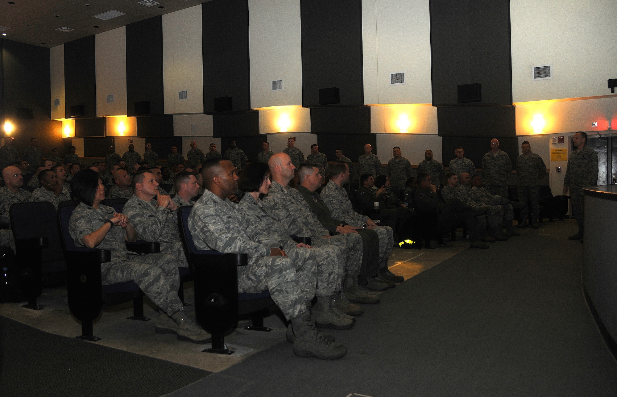Col. Scott L. Pleus, 8th Fighter Wing commander, welcomes the Pacific Air Forces Inspector General team during a briefing at Kunsan Air Base, Republic of Korea, April 15, 2012. The PACAF IG team will be with the Wolf Pack for two weeks conducting a Compliance Inspection.