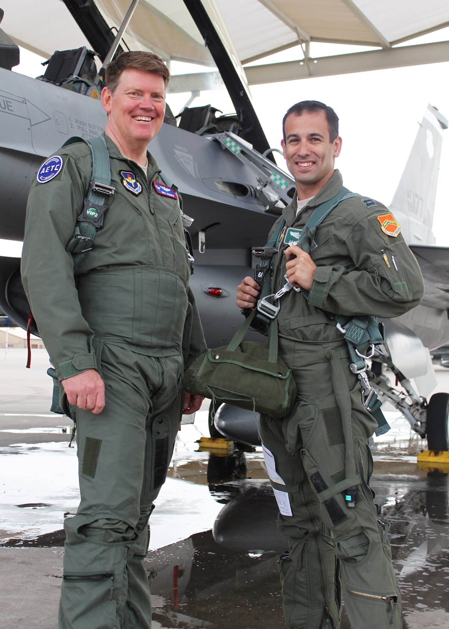 Maj. Gen. Mike Skinner is a U.S. Air Force Reservist serving as Mobilization Assistant, Air Education and Training Command. He visited Luke Air Force Base, April 5-6, to tour both the 56th Fighter Wing and the 944th Fighter Wing stationed at Luke. 

During his orientation the general was introduced to missions at each wing, including Aeromedical Staging, Explosive Ordnance Disposal, and Pilot Training. On day one the general experienced the flying mission with Instructor Pilot, Capt. Adam Hafes, 308th Fighter Squadron.

"Luke trains some of the best pilots in the Air Force," said Maj. Gen. Mike Skinner. "It is an honor to come here, see it first hand and thank the fine men and women who do this work every day on behalf of General Rice and Lt. Gen. Stenner."  (U.S. Air Force Photo by Tech. Sgt. Meredith Mingledorff)
