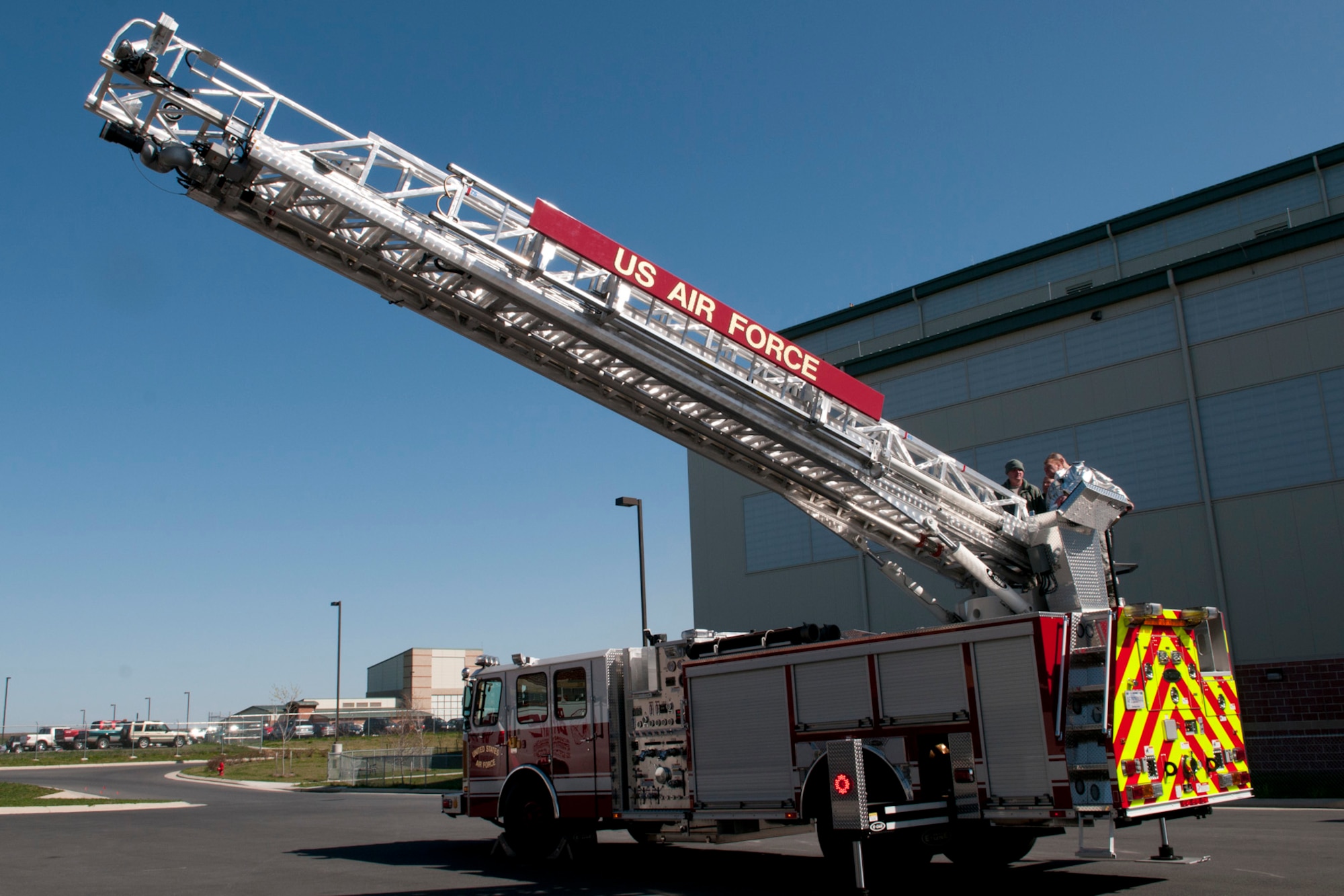An HP 75 quint fire truck, a ladder/ pumper combination, was recently added to the 167th Fire Departments equipment inventory. (Air National Guard photo by Staff Sgt. Sherree Grebenstein)