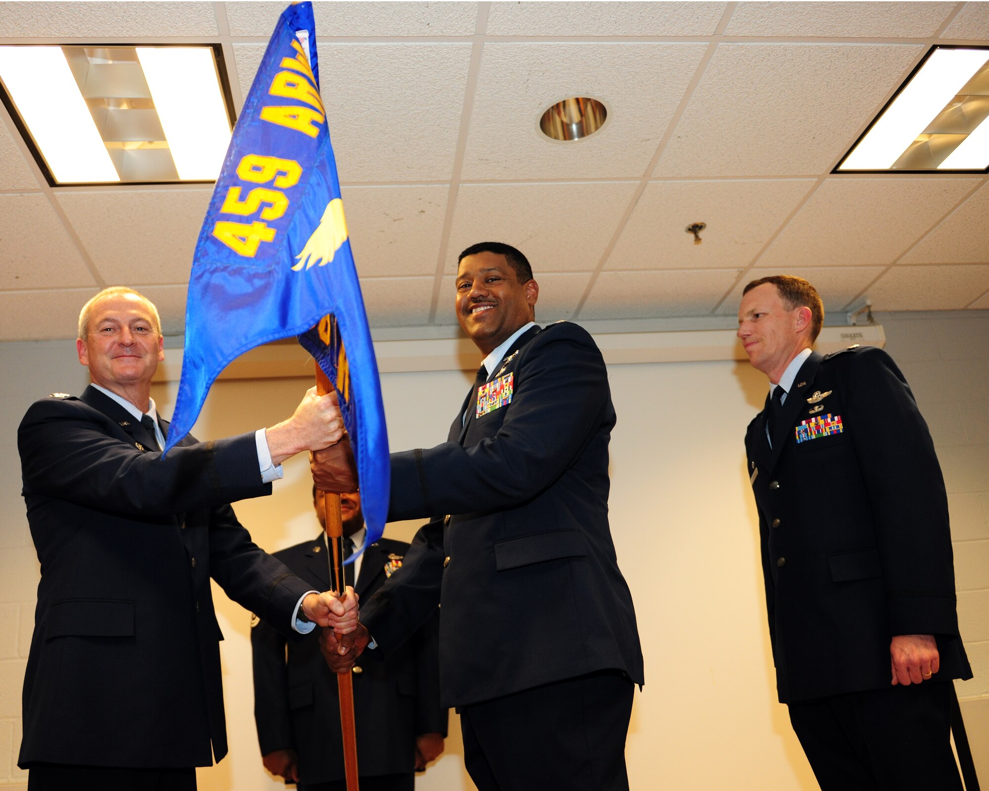JOINT BASE ANDREWS, Md. -- The 756th Air Refueling Squadron held an assumption of command ceremony here, April 14, 2012.  Lt. Col. Robert Blake (right) assumed command of the 756th ARS where he will oversee aerial refueling missions for the squadron. (U.S. Air Force photo/Senior Airman Amber Russell)