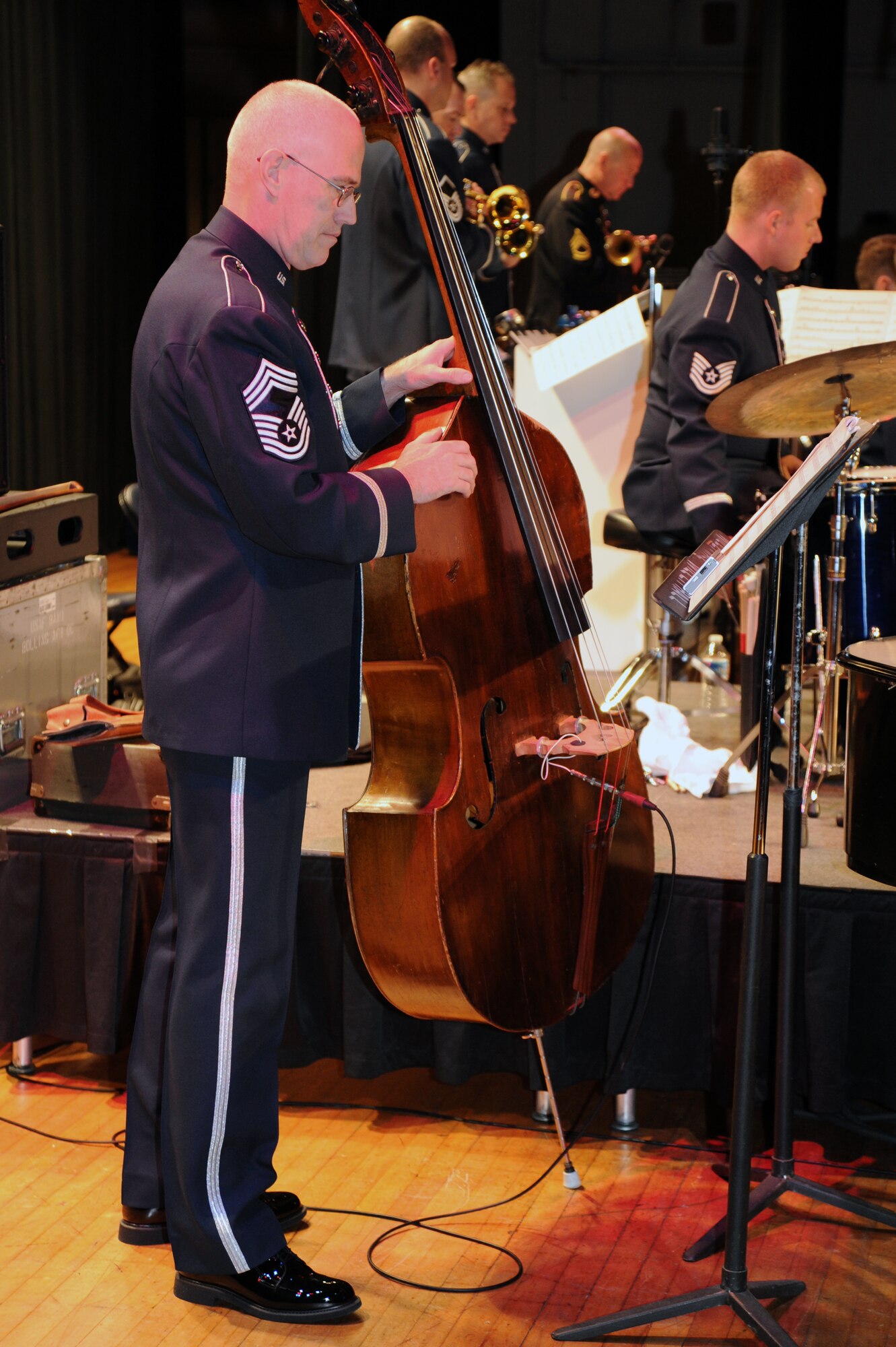 Airmen of Note bass player Chief Master Sgt. Paul Henry at Willett Hall in Portsmouth, Va., April 12. The Airmen of Note are on an 18-concert tour throughout Virginia, North Carolina, South Carolina and Georgia. Henry has been a member of the band since 1988. (U.S. Air Force photo by Lynda Valentine)