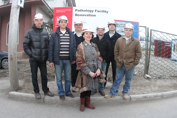 TBLISI, Republic of Georgia — Teammates from the U.S. Army Corps of Engineers Europe District's Caucasus Resident Office, pause for a photo at the pathology lab renovation here, Feb. 29, 2012.