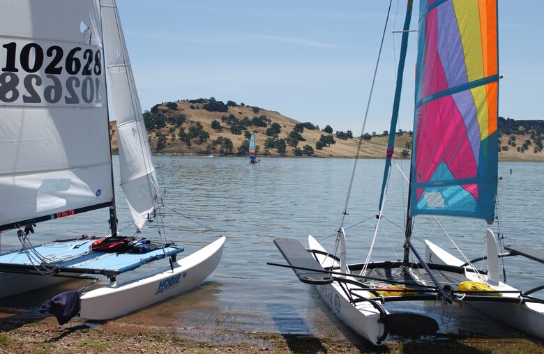 Catamarans beached on a beautiful day at Black Butte Lake