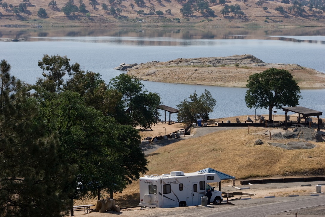 Enjoying the view from a motor campsite at Hensley Lake.