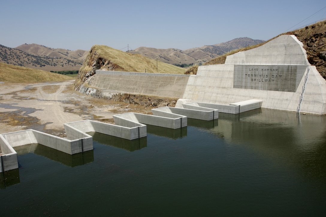 A fascinating bit of technology, huge fusegates, is part of the dam structure at Lake Kaweah.