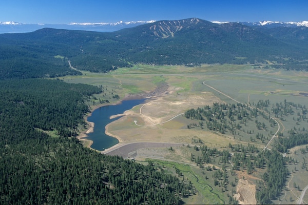 Martis Creek Lake seen in aerial view.