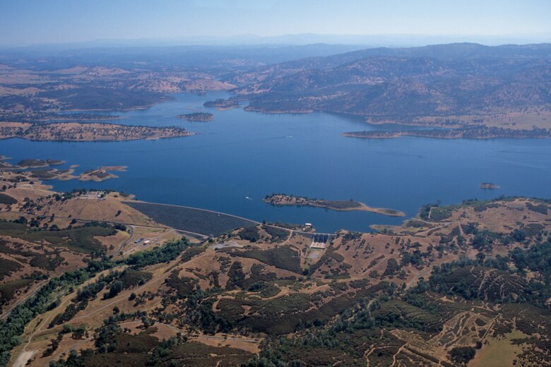 An aerial view of New Hogan Lake.