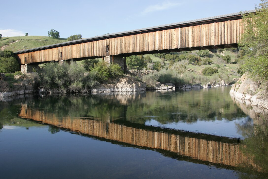 The Knights Ferry covered bridge is a scenic focal point at Stanislaus River Parks.