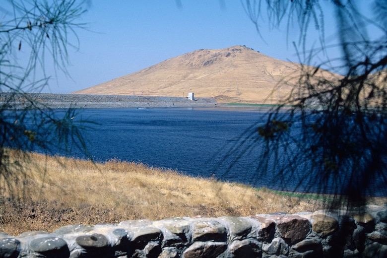 A view of the dam and waters of Lake Success.