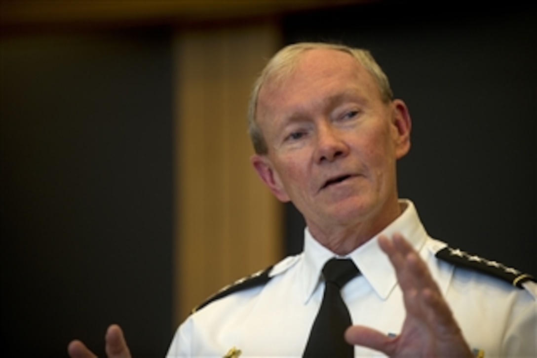 Chairman of the Joint Chiefs of Staff Gen. Martin E. Dempsey talks with the Harvard National Security Law Association in Boston, Mass., on Apr. 13, 2012.  