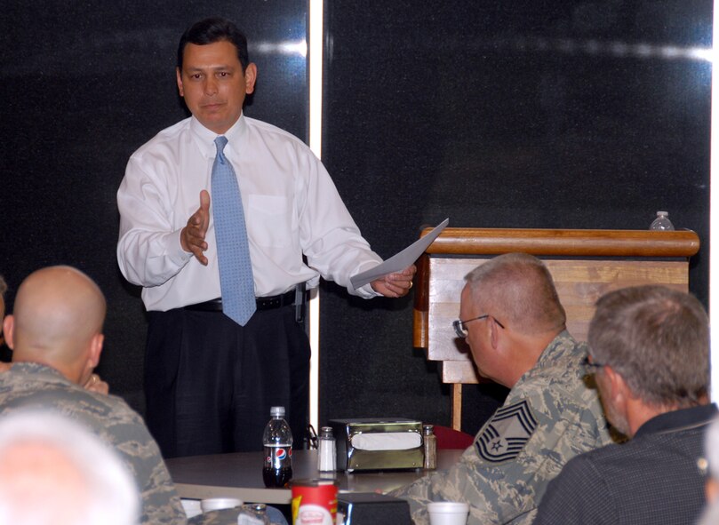 Ohio Rep. Steve Austria speaks at a retiree breakfast April 14 at the Springfield Air National Guard Base, Ohio.  Austria gave an update on issues that affect Air National Guard and the unit. (U.S. Air Force Photo by MSgt Seth Skidmore)