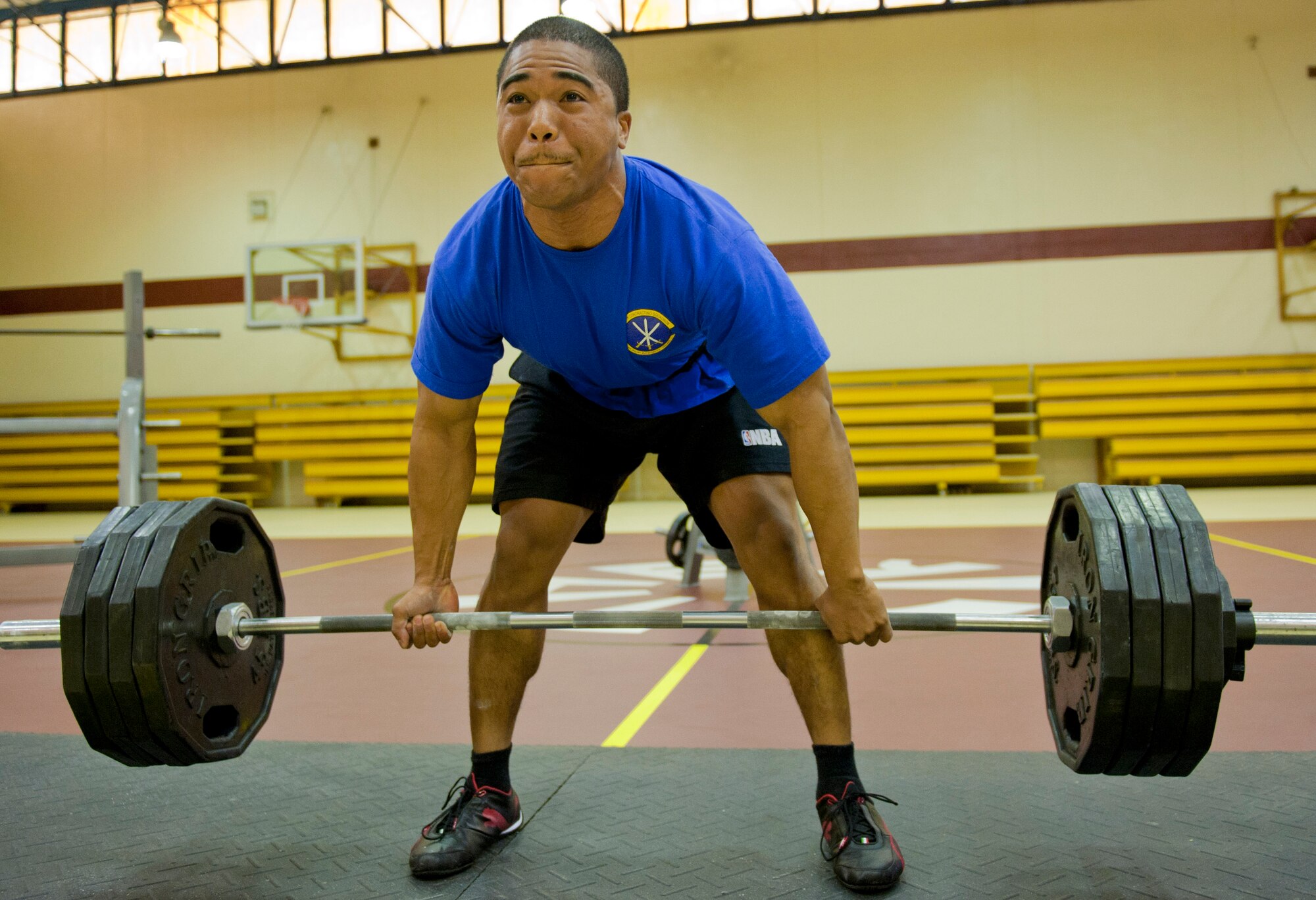 Julian Clarke dead lifts 435 pounds during a powerlifting competition April 14, 2012, at Incirlik Air Base, Turkey. Clarke took second place overall in the competition. (U.S. Air Force photo by Senior Airman Anthony Sanchelli/Released)
