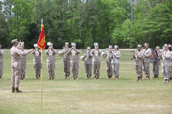 The 2d Marine Division band performs at the Combat Logistics Battalion 22 Change of Command Ceremony.