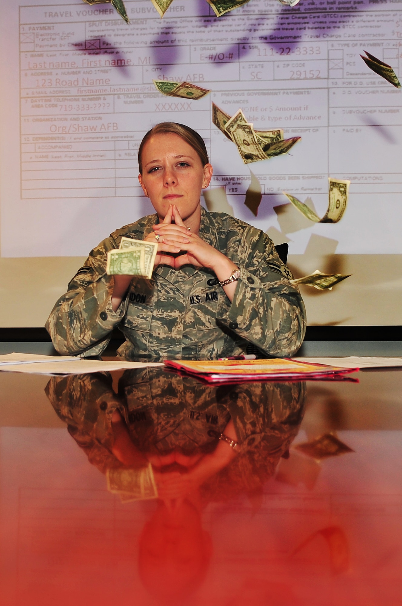 U.S. Air Force Airman 1st Class Rachael Herndon, 20th Comptroller Squadron relocations technician, poses for a photo, Shaw Air Force Base, S.C., April 17, 2012. Herndon is the Shaw Spotlight for the week of April 16 through April 20. (U.S. Air Force photo by Airman 1st Class Ashley L. Gardner/ Released)