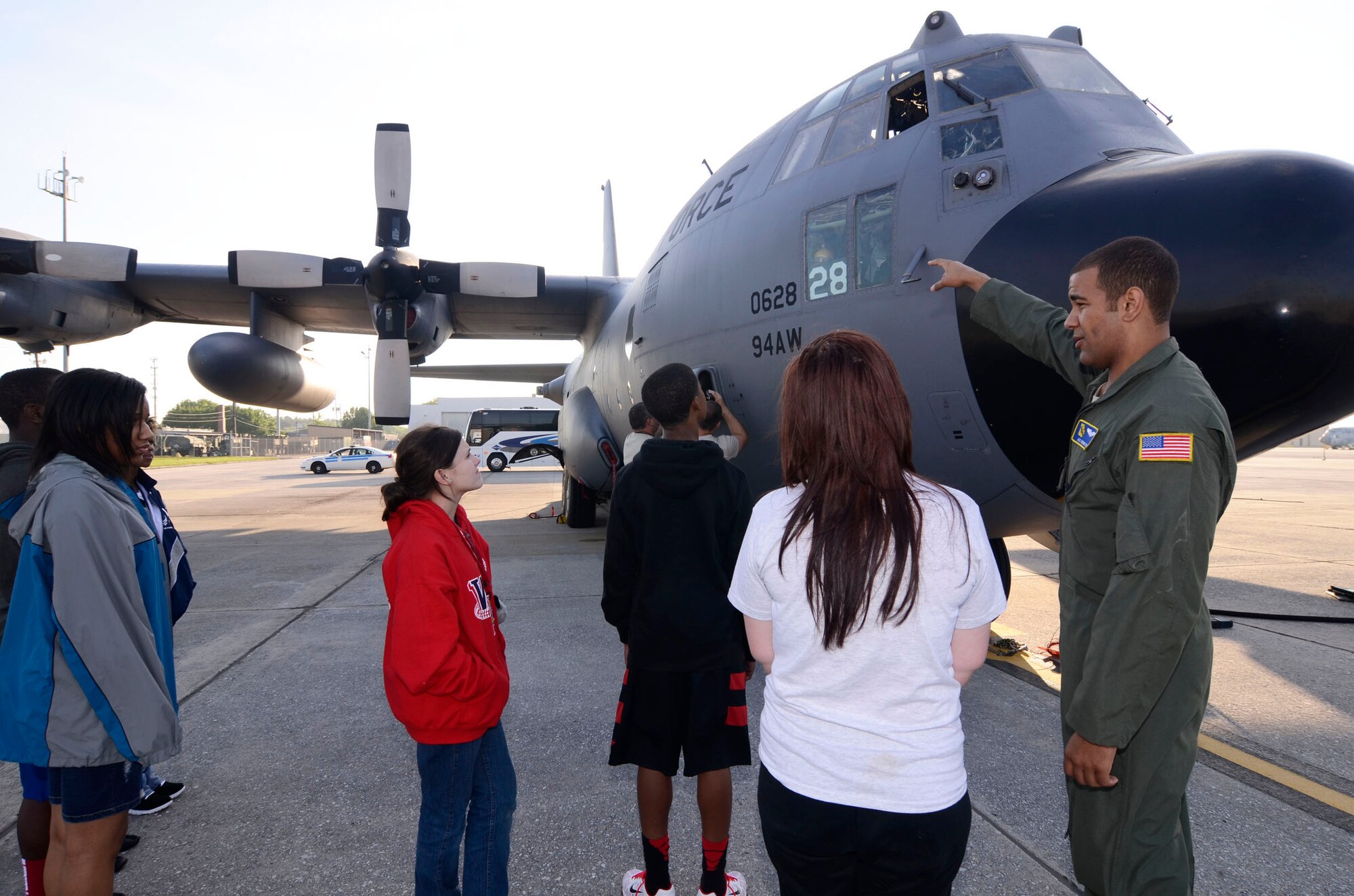 Students from Whites Creek High School Air Force JROTC, Nashville, Tenn. learn about operations and functions from Airman 1st Class Devin R. Cyr from the 700th Airlift Squadron while touring a C-130 here April 4.  (U.S. Air Force photo/Don Peek)