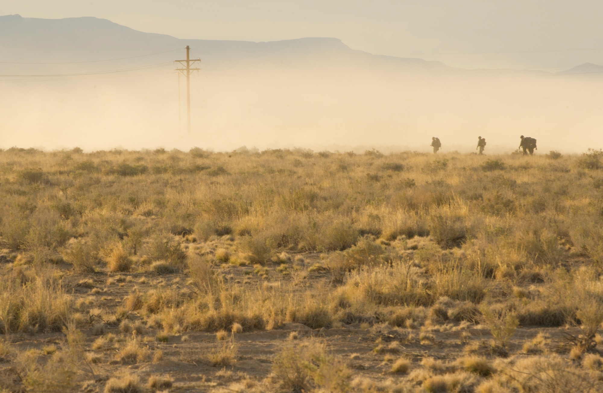 HOLLOMAN AIR FORCE BASE, N.M. – Airmen from the 49th Civil Engineer and Materiel Maintenance Squadrons travel to a mock airfield to perform a rapid runway repair during a Bivouac exercise April 11. The ability to repair flight operations to normal standards while maintaining situational awareness in a hostile environment was one of the highest priorities in the exercise. (U.S. Photo by Airman 1st Class Michael Shoemaker/Released)