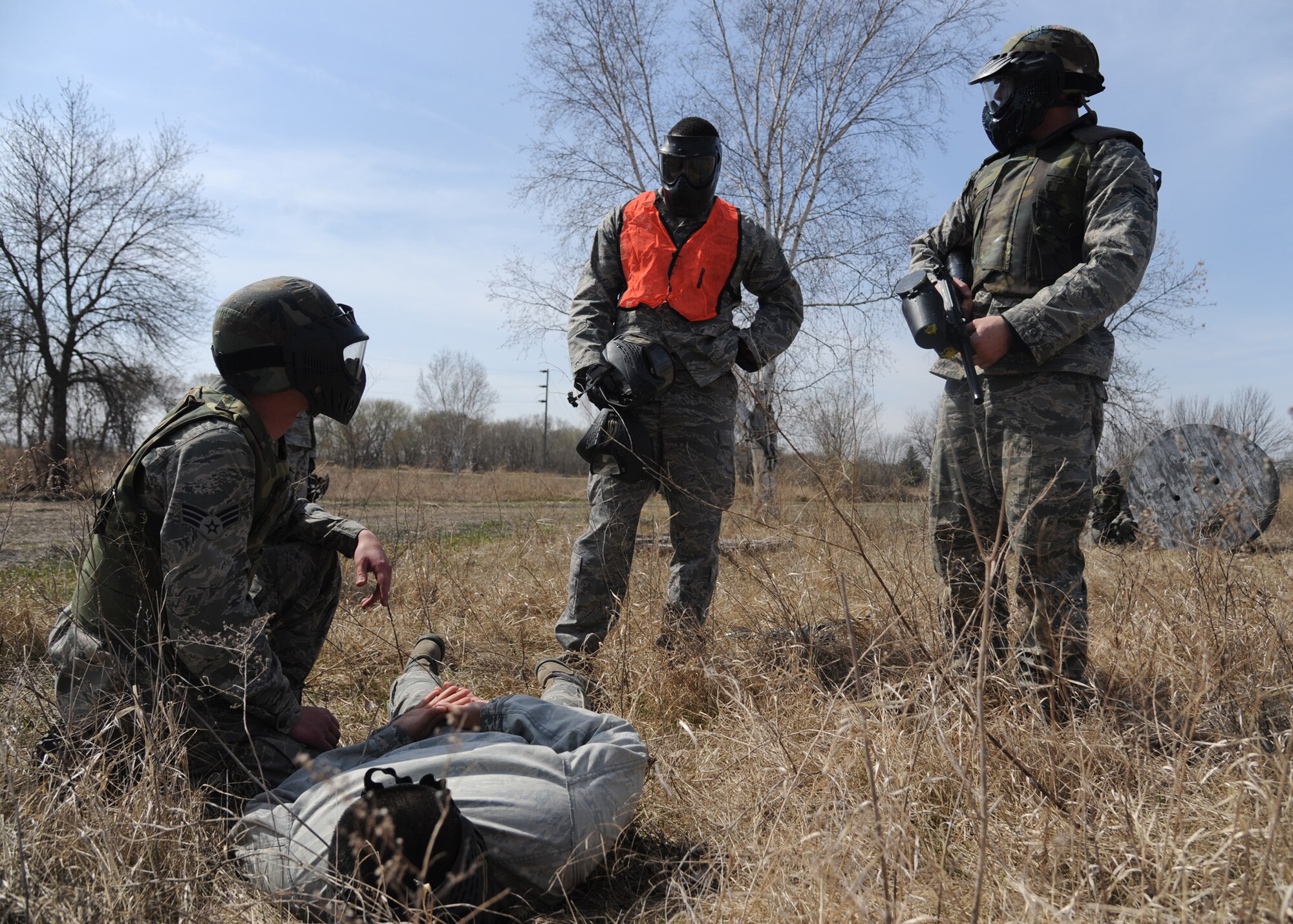Airmen from the 319th Air Base Wing participate in augmentee training April 13, 2012, on Grand Forks Air Force Base, N.D. (U.S. Air Force photo by Senior Airman Amber Bennett)