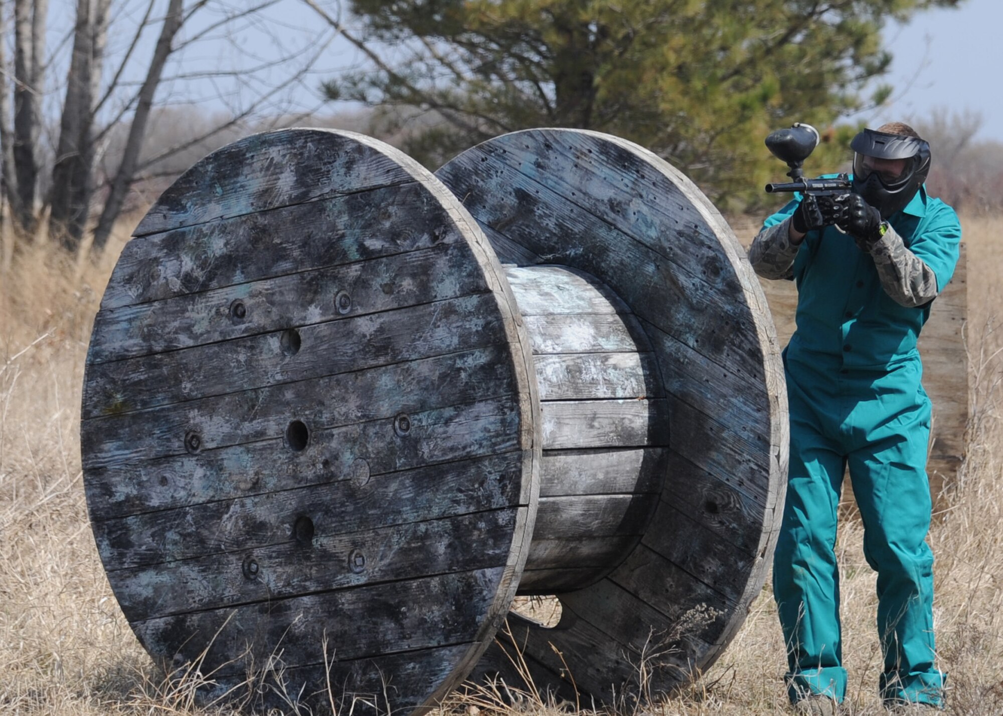 An Airman from the 319th Security Forces Squadron participates in an augmentee training exercise April 13 on Grand Forks Air Force Base, N.D.  (U.S. Air Force photo by Senior Airman Amber Bennett)