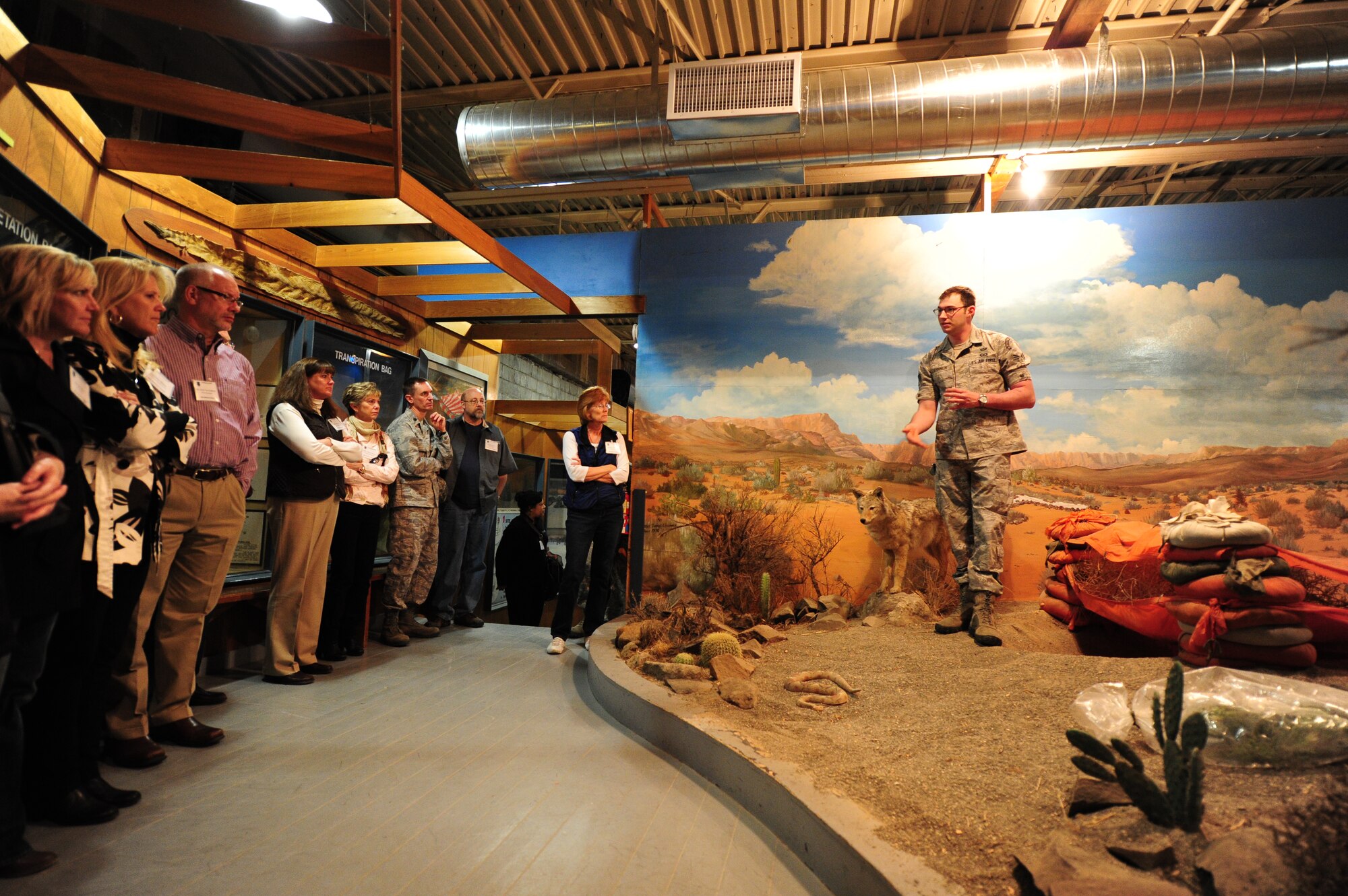 Members of the Spokane Regional Medical Executive Leadership tour the 336th Training Group (Survival, Evasion, Resistance and Escape) at Fairchild Air Force Base, Wash., April 13, 2012. It is important for any base to have strong ties with its surrounding communities. (U.S. Air Force photo by Airman 1st Class Taylor Curry/Released)