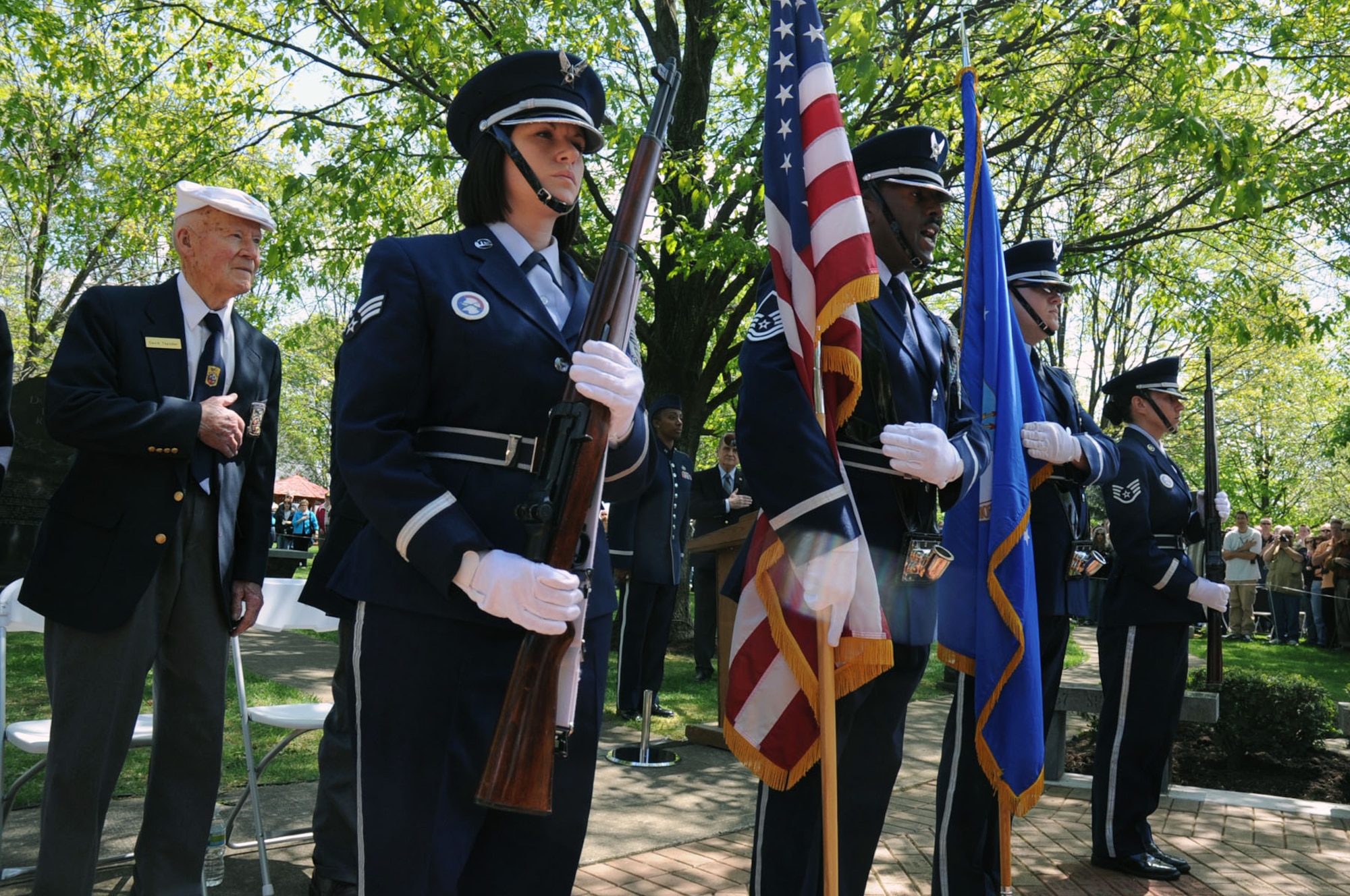 DAYTON, Ohio (04/2012) -- The Honor Guard presents the colors during a memorial service in honor of the Doolittle Raiders 70th Anniversary Reunion, which was held at the National Museum of the U.S. Air Force on April 17-20. (U.S. Air Force photo by Jeff Fisher)