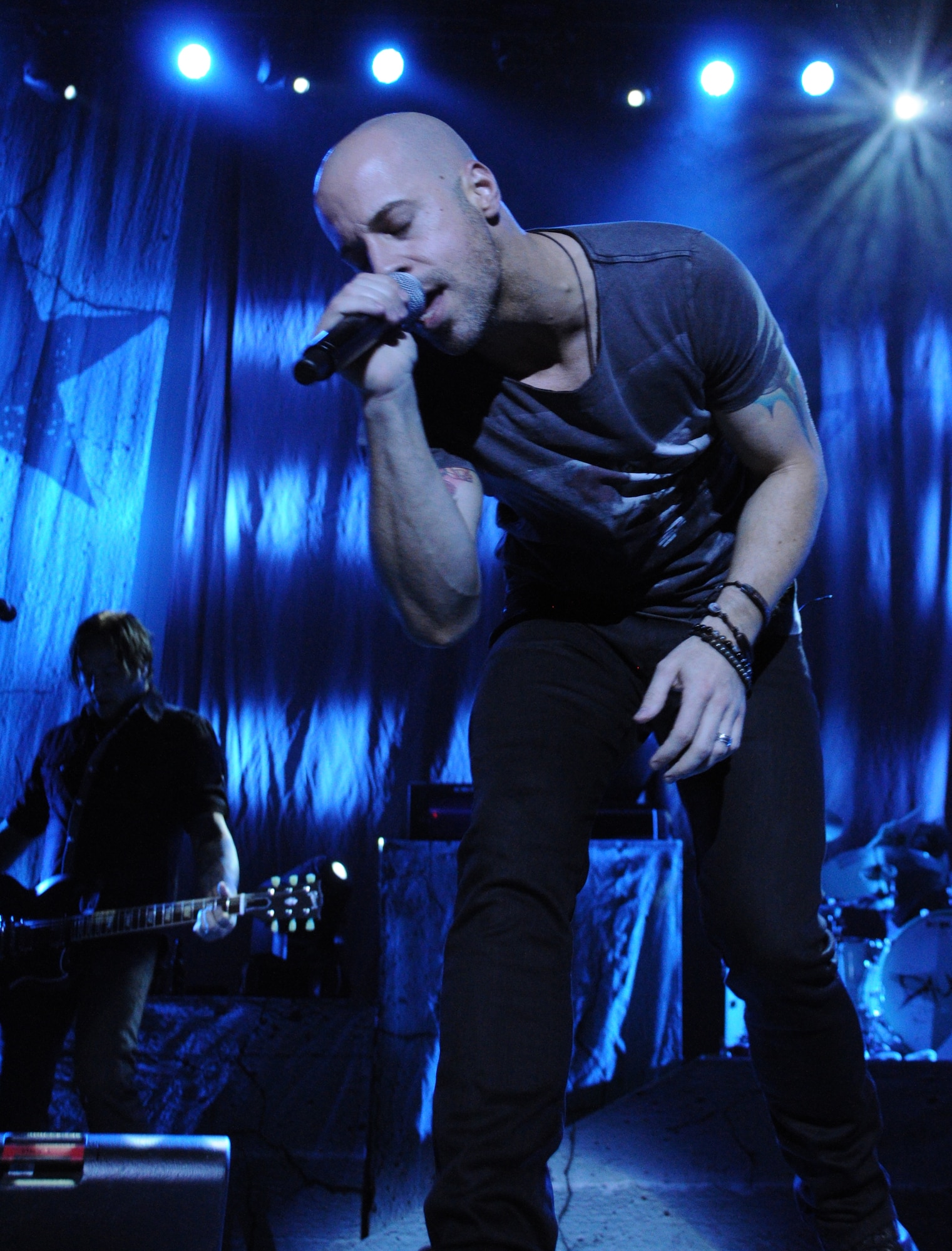 Chris Daughtry sings during the Get One Now Refer a Friend Tour in Columbia, S.C. Daughtry teamed up with the U.S. Air Force Reserve for the Get One Now “Refer a Friend Tour,” and the Columbia concert was one of 15 shows Daughtry is scheduled to perform for the USAFR during the tour. Chris Daughtry is the lead vocalist and rhythm guitarist for the rock band Daughtry. (U.S. Air Force photo/Staff Sgt. Shane Ellis)