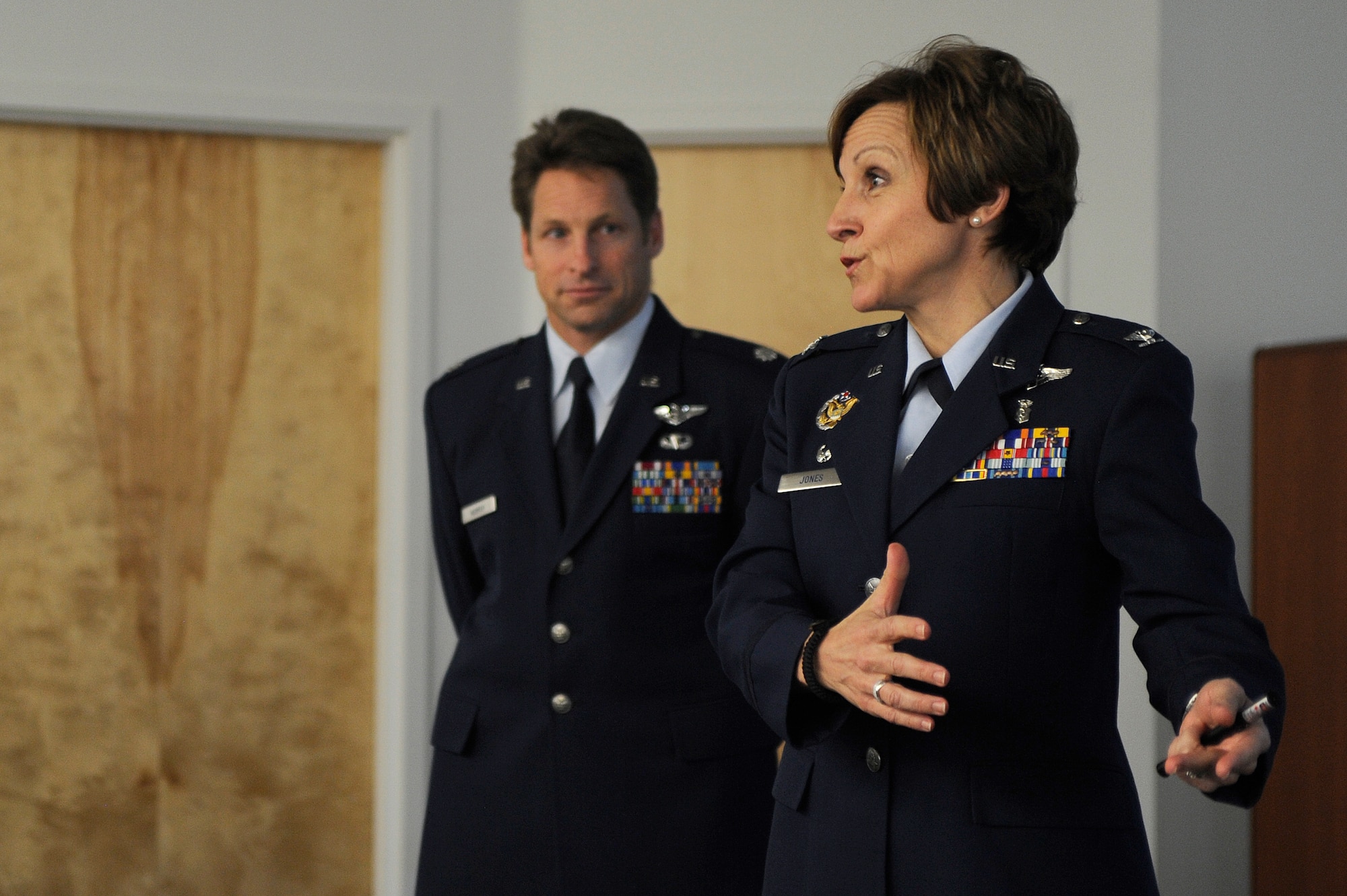VANDENBERG AIR FORCE BASE, Calif. --  Col. Barbara Jones, 30th Medical Group commander, briefs local health care providers during the Annual Provider Open House at the 30th MDG clinic here Thursday, April 19, 2012. The open house provided an open forum to build the relationship with local care providers who support Team V members. (U.S. Air Force photo/Staff Sgt. Andrew Satran) 


 