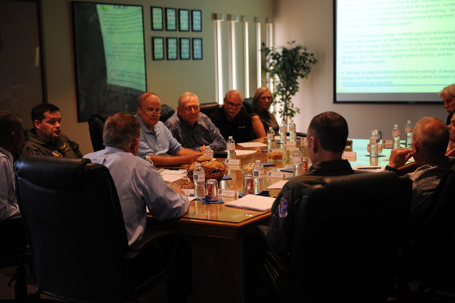 Avon Park and Moody Air Force Base officials speak about range environmental concerns with Terry Yonkers, Assistant secretary of the Air Force for Installations, Environment and Logistics, at Avon Park Air Force Range, Fla., April 18, 2012. Yonkers visited the range as part of a five-base, state-wide tour to learn about the interests and concerns of each installation relative to their communities. (U.S. Air Force photo by Staff Sgt. Ciara Wymbs) 