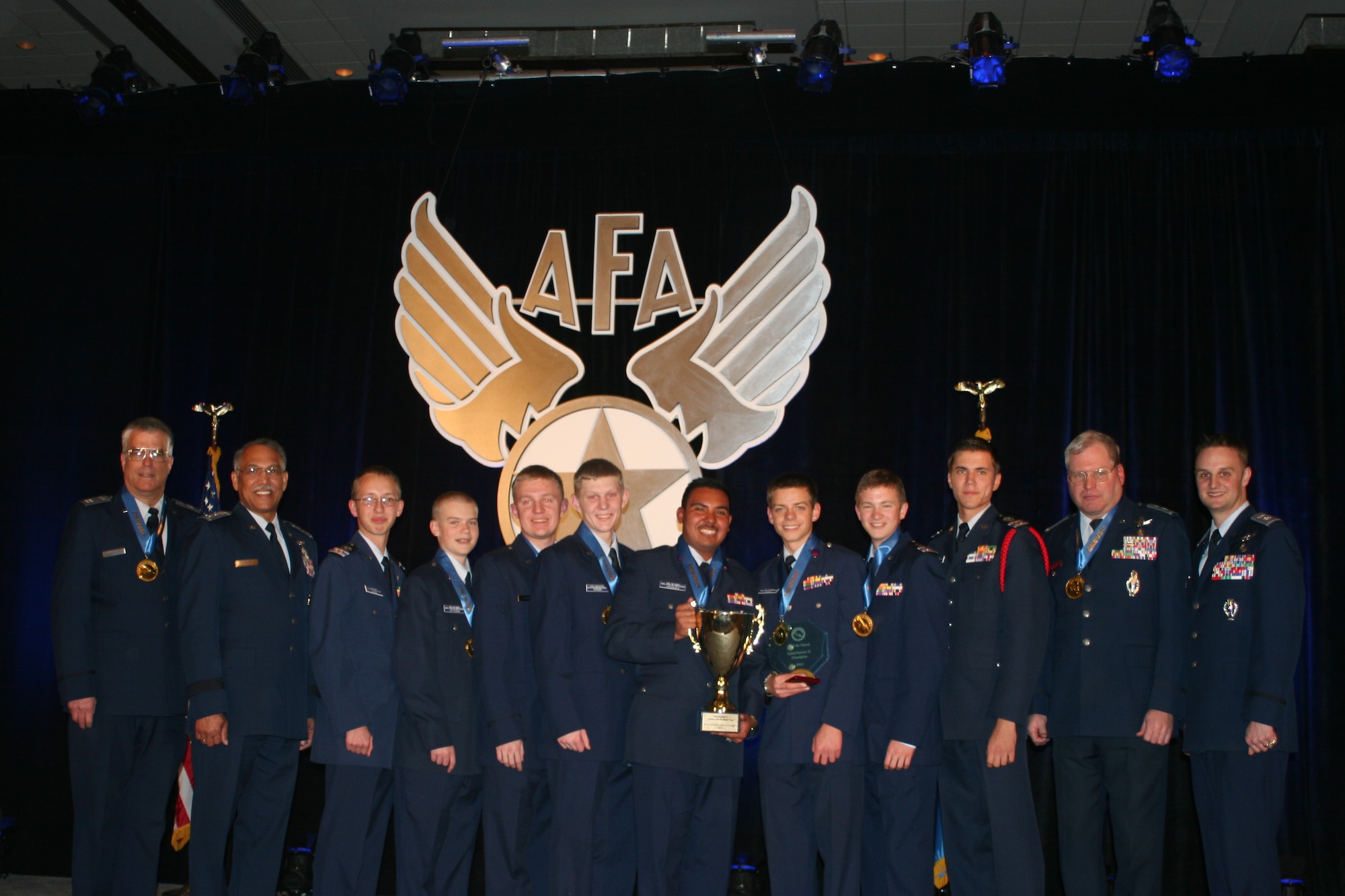Civil Air Patrol Cadets from Peterson Air Force Base brought home the national CyberPatriot IV title. The six team members competed against 23 other teams from around the country in the national high school cyber defense competition March 23 in National Harbor, Md. (Courtesy photo) 