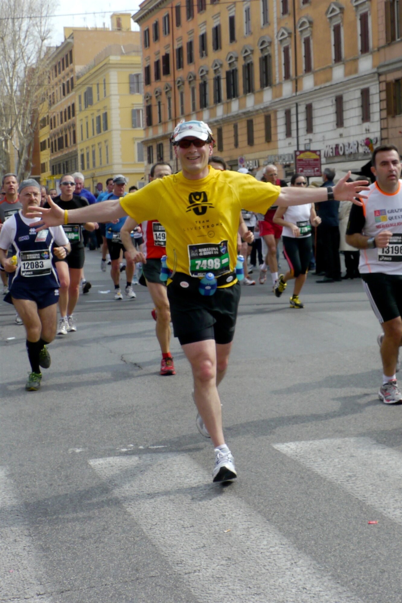 Lt. Col. Bryan Patchen, 603rd Air and Space Operations Center mission integration deputy commander runs a marathon in Rome on March 18, 2012. The marathon is one of four events in four different countries meant to commemorate four years since being diagnosed with cancer. (Courtesy Photo)
