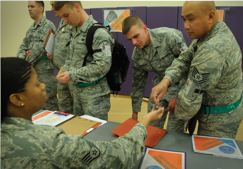 Tech. Sgt. Romeo Mecenas, far right, processes administratively  as part of the Readiness Assistance Visit.  The 2012 RAV, conducted April 21-28,  helps the unit prepare for the 2013 Operational Readiness Inspection by conducting deployment and operational scenarios.  The scenarios and related training begin at the Minneapolis Air Reserve Station with most of the training conducted at the Air National Guard Combat Readiness Training Center, Gulfport, Miss.(U.S. Air Force photo by Tech Sgt. Bob Sommer)