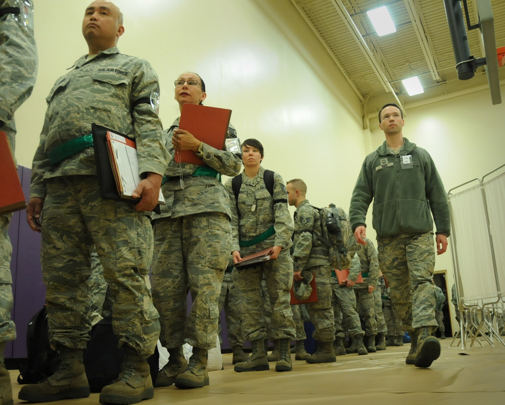 Senior Master Sgt. Todd Rice, 934th Logistics Readiness Squadron,monitors the processing line  the Readiness Assistance Visit.  The 2012 RAV, conducted 21-28 April,  helps the unit prepare for the 2013 Operational Readiness Inspection by conducting deployment and operational scenarios.  The scenarios and related training begin at the Minneapolis Air Reserve station with most of the training conducted at the Air National Guard Combat Readiness Training Center, Gulfport, Miss.(U.S. Air Force photo by Tech Sgt. Bob Sommer)