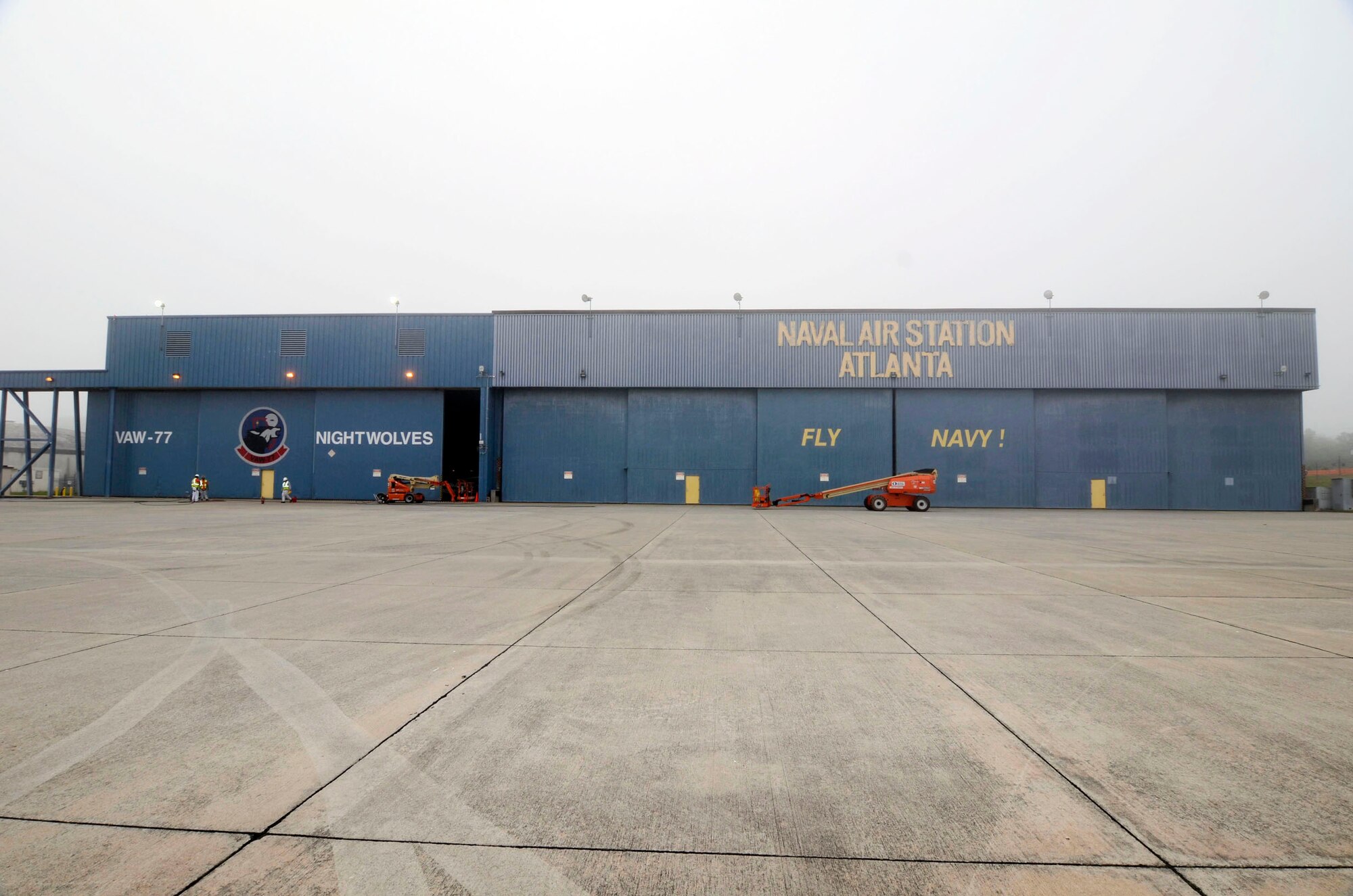 Hangar 5, currently being remodeled, originally stands as one of the last structures still holding the identity of the former Naval Air Station Atlanta April 17. (U.S. Air Force photo/Don Peek)