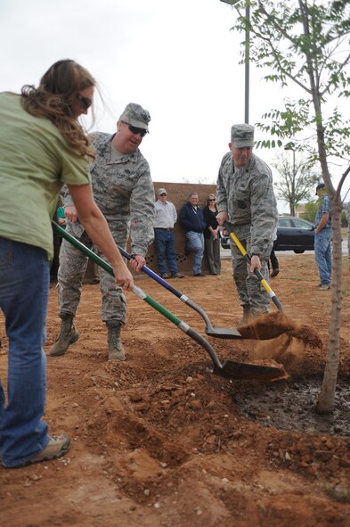 U.S. Air Force Col. David Piech, 27th Special Operations Mission Support Group commander proclaims April 19, 2012 as Arbor Day at Cannon Air Force Base, N.M. To commemorate this day, a ceremonial tree is planted and children from the Cannon Air Force Base Child Development Center planted some flowers. This ceremony marks the 20th year Cannon Air Force Base has celebrated Arbor Day and Earth Day and the 14th consecutive year that the National Arbor Day Foundation has designated Cannon Air Force Base as a Tree City USA community. (U.S. Air Force photos by Airman 1st Class Eboni Reece)
