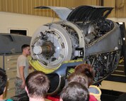 Students from Williamsville East High School, New York tour Niagara Falls Air Reserve Station on April 19, 2012. The students viewed and recieved briefings from military members from C-130 aircraft on the flightline, explosive ordance disposal (EOD), and the engine shop. (US Air Force photo by Peter Borys)