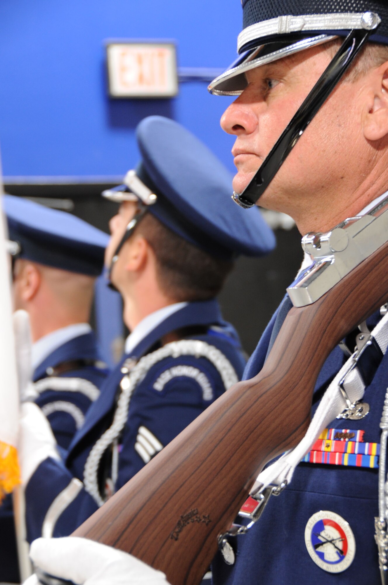 MACDILL AIR FORCE BASE, Fla. -- Staff Sgt. Rob MacEachern is a well-known face in the Tampa community.  In addition to his role as an aerospace ground equipment technician with the 927th Maintenance Squadron, he is also a member of the 927th Honor Guard.  The honor guard is part of the 927th Air Refueling Wing, a reserve unit stationed at MacDill.  This elite group recently presented the colors at a Tampa Bay Storm game, attended by more than 8,000 fans.  All the fans stood for the honor guard’s crisp presentation of the national colors.  (Official U.S. Air Force photo by Staff Sgt. Jennie Chamberlin)