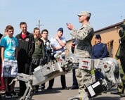 Students from Williamsville East High School, New York tour Niagara Falls Air Reserve Station on April 19, 2012. The students viewed and recieved briefings from military members from C-130 aircraft on the flightline, explosive ordance disposal (EOD), and the engine shop. (US Air Force photo by Peter Borys)