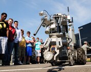 Students from Williamsville East High School, New York tour Niagara Falls Air Reserve Station on April 19, 2012. The students viewed and recieved briefings from military members from C-130 aircraft on the flightline, explosive ordance disposal (EOD), and the engine shop. (US Air Force photo by Peter Borys)
