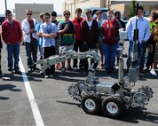 Students from Williamsville East High School, New York tour Niagara Falls Air Reserve Station on April 19, 2012. The students viewed and recieved briefings from military members from C-130 aircraft on the flightline, explosive ordance disposal (EOD), and the engine shop. (US Air Force photo by Peter Borys)