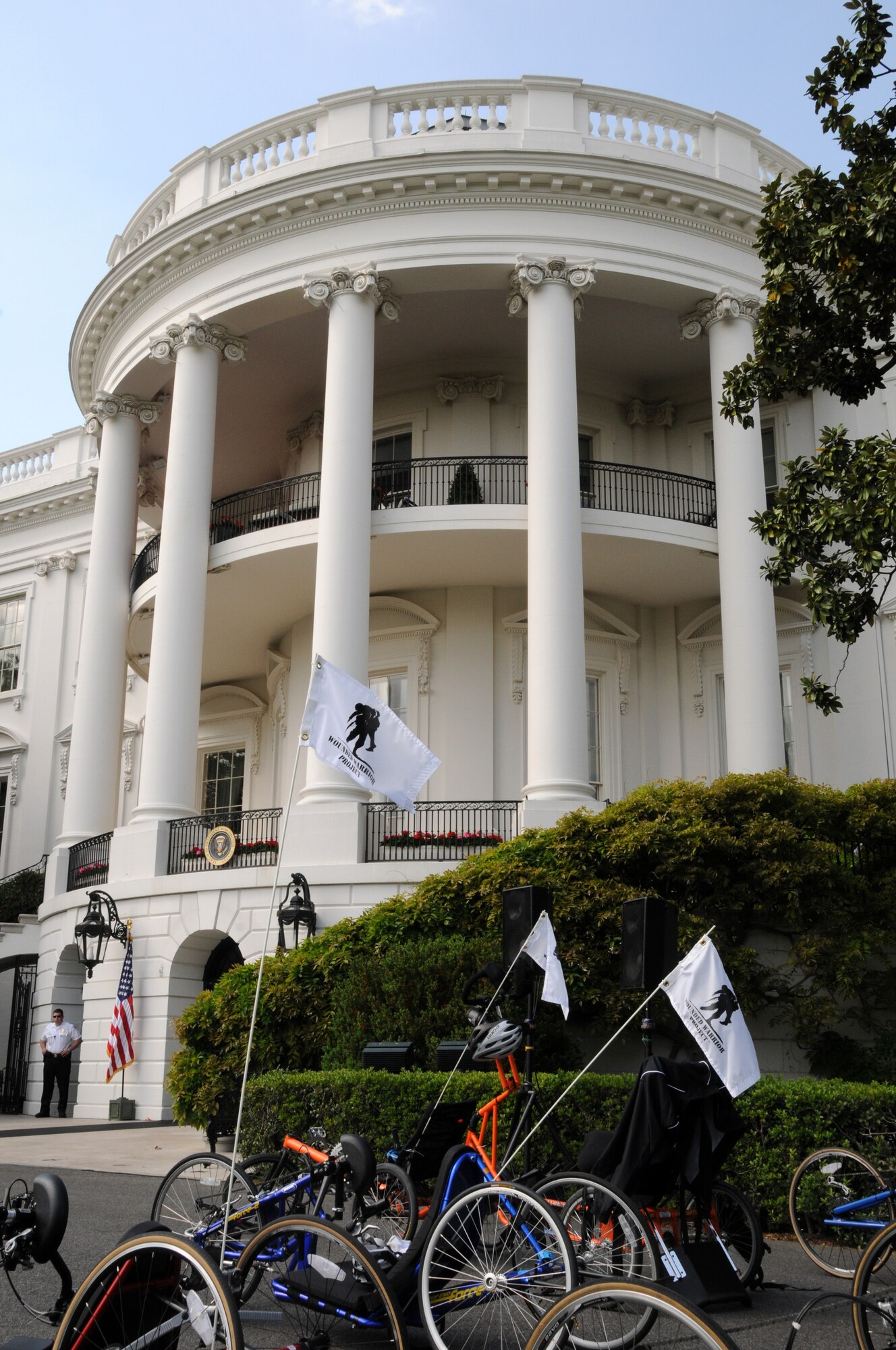 Bicycles are parked in front of the White House for the sixth annual Wounded Warrior Soldier Ride, April 20, 2012. The soldier ride is a unique four-day cycling opportunity for wounded warriors to use cycling and the bonds of service to overcome physical, mental, or emotional wounds. (U.S. Air Force photo/ Senior Airman Katie Spencer)