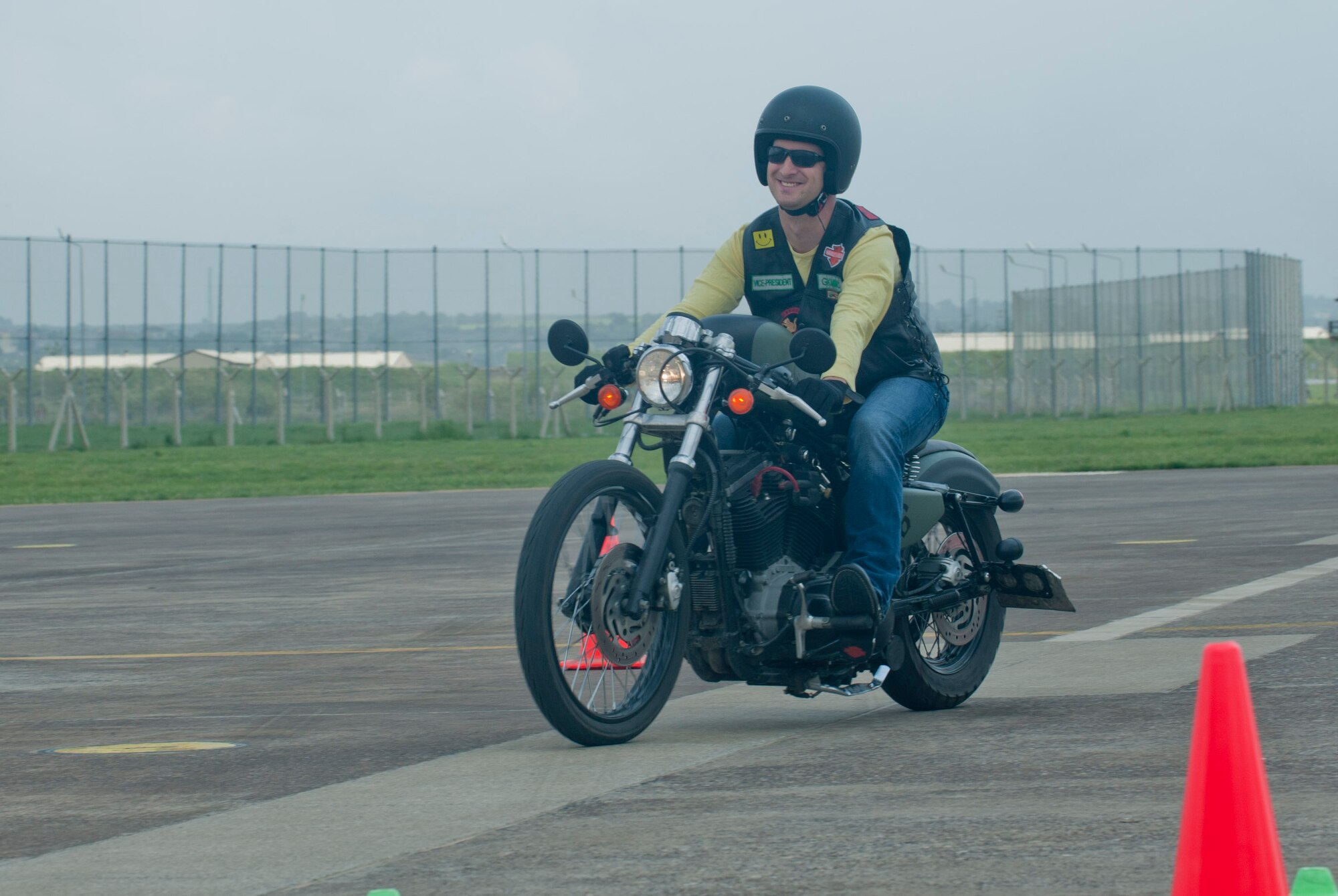 Derrick Mallett, 39th Maintenance Squadron, maneuvers his motorcycle through a riding course during a Motorcycle Safety Rodeo April 20, 2012, at Incirlik Air Base, Turkey. The safety rodeo is required for all military motorcycle riders for on-and off-base driving. (U.S. Air Force photo by Senior Airman Anthony Sanchelli/Released)
