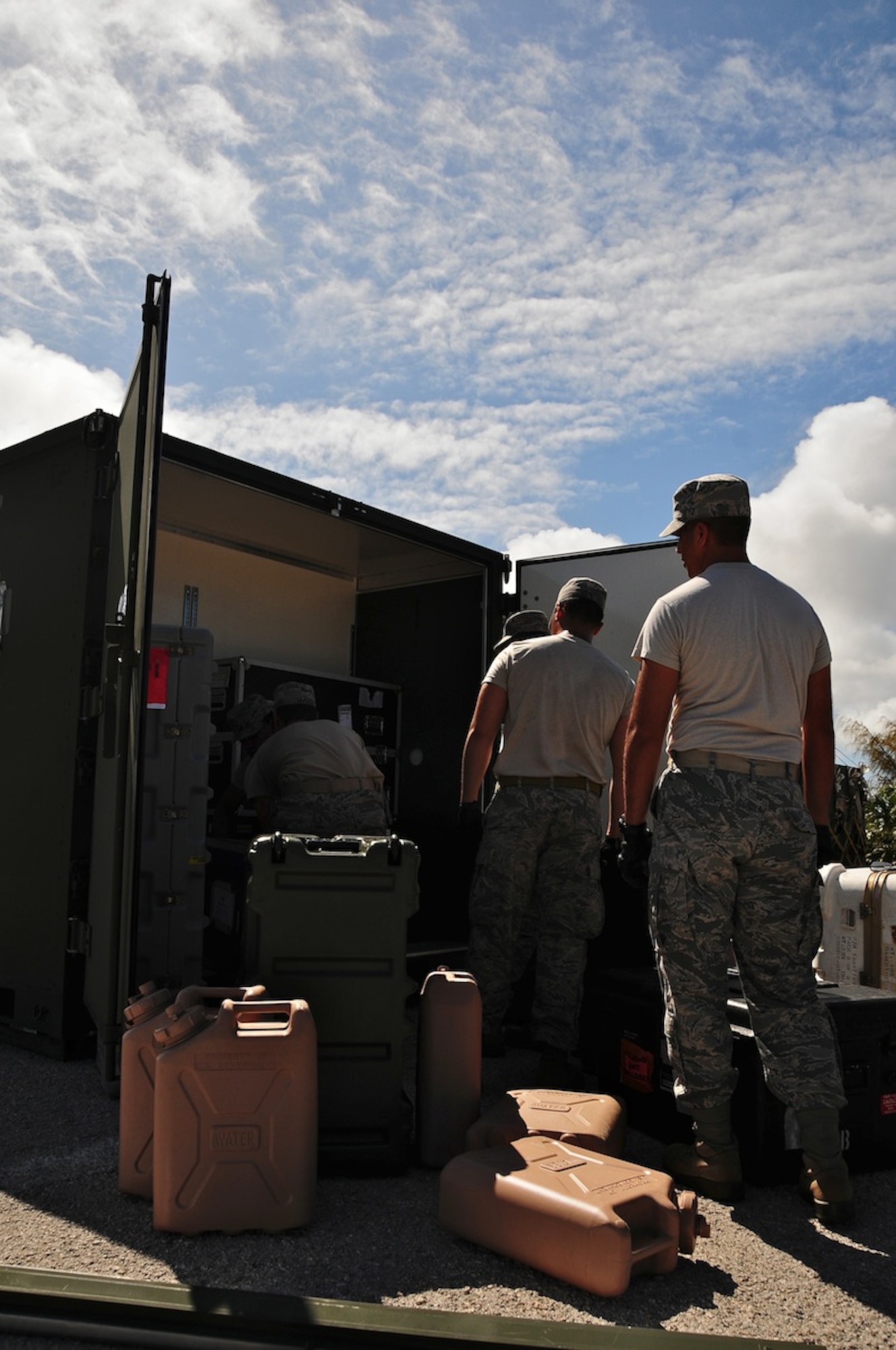 The 644th Combat Communications Squadron members ensure their equipment is properly packed in pallets and containers for its transportation to simulated Forward Operating Base Dragon hill April 17. The 644 CBCS is conducting a deployment exercise from April 16 to 27 in order to test their capabilities in the field and improve their war-fighting capabilities. (U.S. Air Force photo by Airman 1st Class Marianique Santos)