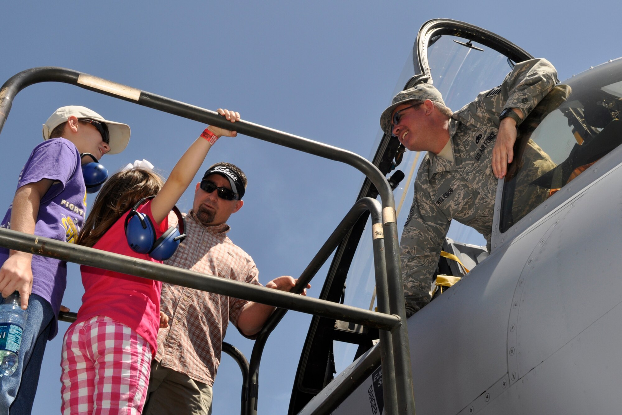Tech. Sgt. Joseph Welebob, who is assigned to the 917th Aircraft Maintenance Squadron, briefs visitors at the 2012 Defenders of Liberty Air Show about the A-10 Thunderbolt II at Barksdale Air Force Base, La., April 22, 2012. Both the 307th Bomb Wing and 917th Fighter Group provided static displays for the air show. (U.S. Air Force photo by Master Sgt. Jeff Walston)