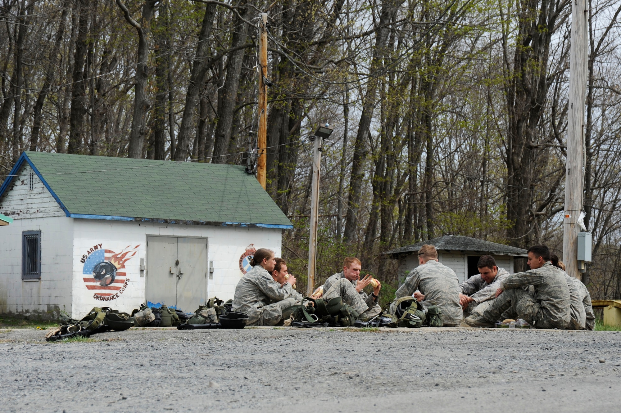 United States Air Force Academy cadets break for lunch during training April 18, 2012, for the 2012 Sandhurst Competition at the U.S. Military Academy in West Point, N.Y. The Sandhurst Competition was designed to promote military excellence among cadets. They participated in the two-day event that tested their physical and intellectual strength. (U.S. Air Force photo/Tech. Sgt. Mareshah Haynes)