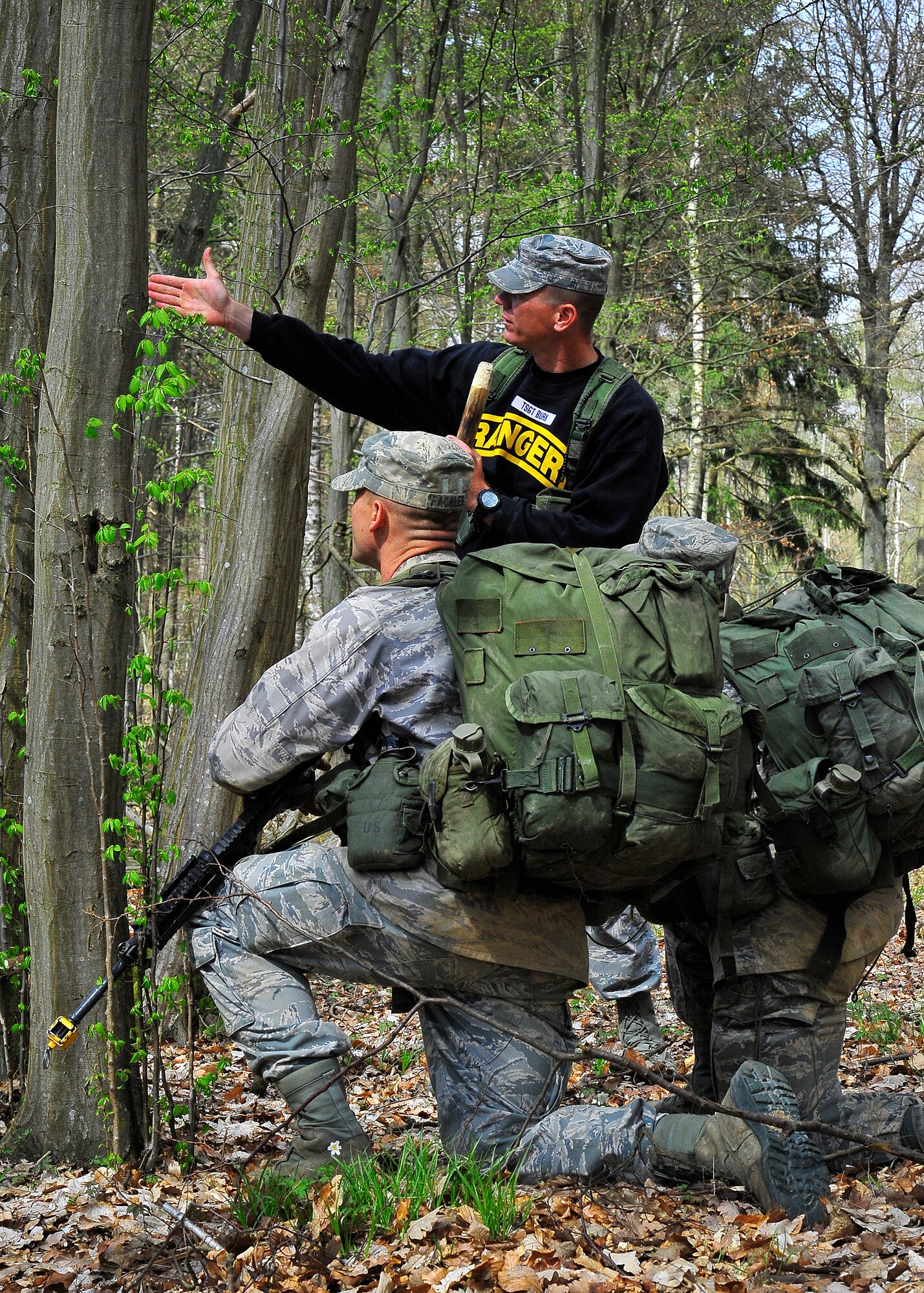 Security Forces Airmen from around the Air Force attend Ranger Assessment/Selection course at Ledward Barracks, Germany, April 12, 2012.  Day four of training, Rangers rally, assess the battlefield and complete troop manuever exercises.  The 14-day training hosted by the 435th Air Ground Operation Squadron prepares and instills leadership and survival skills vital to complete the 61-day U.S. Army Ranger Course. (U.S. Air Force Photo/Staff Sgt. Daylena Gonzalez)