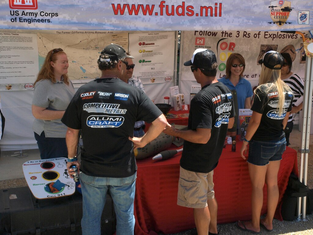 To raise public awareness about the danger of un-exploded ordnance, a team of Corps employees and contract partners have set up shop at numerous special events in what was once the California-Arizona Maneuver Area.The Lucas Oil Off Road Racing Series event at the Lake Elsinore Motorsports Complex gave them access to roughly 12 thousand fans and avid off-roaders. The lake is in proximity to the C-AMA and during World War II it was used by amphibious airplanes as a training ground.

     