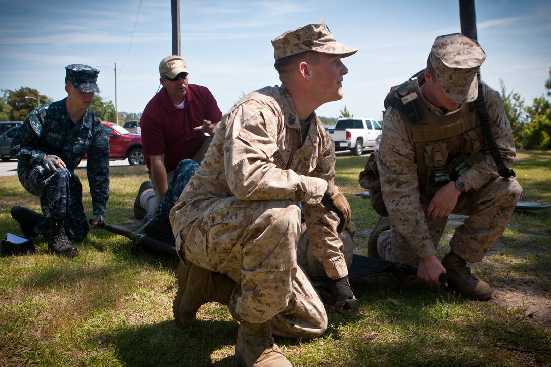 Sailors with 2nd Marine Division attended training on the Force Protection Cougar Ambulance, a modified mine-resistant, ambush-protected vehicle.  The sailors trained to load and unload simulated casualties from the vehicle as well as get hands-on experience with the vehicles’ medical supplies.