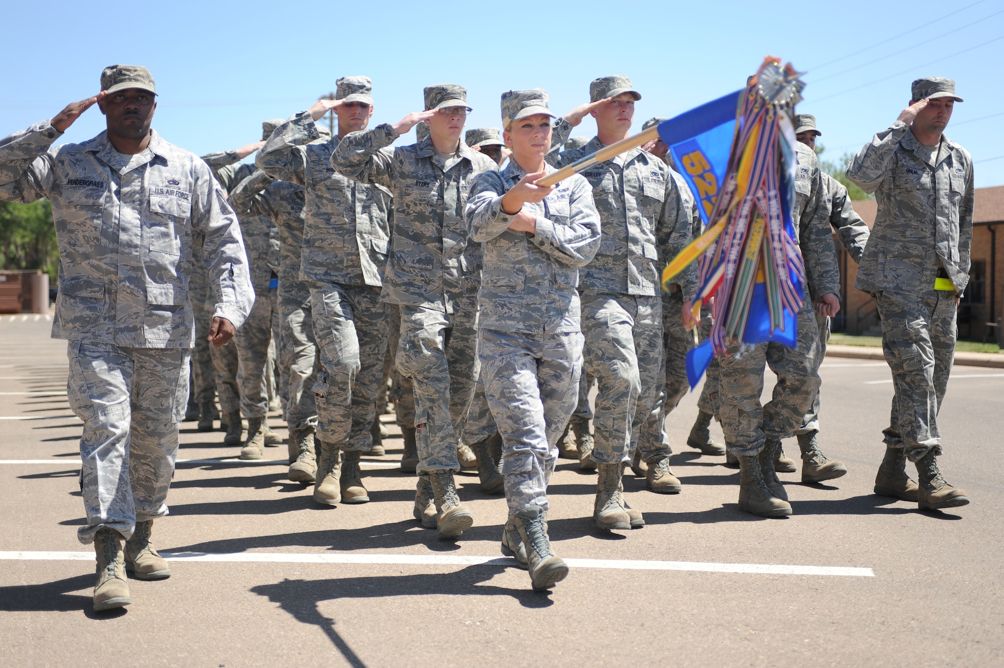 Air Commandos participated in a memorial march from the chapel memorial garden to the Landing Zone at Cannon Air Force Base, N.M., April 24, 2012. The flight was lead by members of the 522nd Special Operations Squadron. (U.S. Air Force photo by Airman 1st Class Eboni Reece)